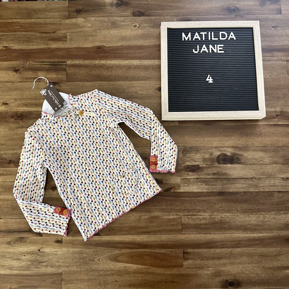 NWT Matilda Jane Heart to Heart Heartstrings Long Sleeve Ribbed Knit Tee Cream 4